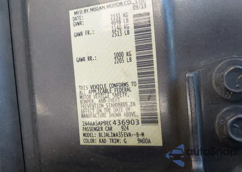 2014 Nissan Maxima 3.5 Sv from USA, damaged, VIN 1N4AA5AP9EC436903